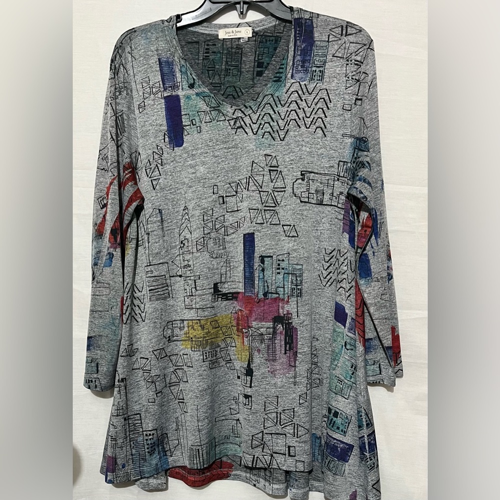 Jess y Jane  Graver Multicolor Abstract Print Long Sleeve Top